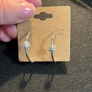 Sparkly Silver Hoop Earrings with Crystal Accents